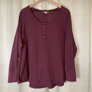Terra & Sky Maroon Thermal Henley Shirt